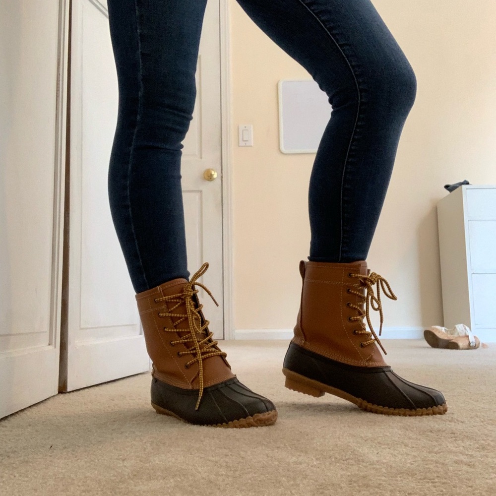 Brown duck boots